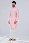 Buy_Shreyansh Designs_Pink Cotton Silk Stand Collared Kurta _at_Aza_Fashions