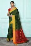 Buy_Samyukta Singhania_Green Blended Cotton Woven Geometric Colorblock Saree _at_Aza_Fashions