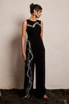 Buy_Pocket Stories_Black Microsuit Embroidery Beads And Crystals Wave Pattern Jumpsuit  _at_Aza_Fashions