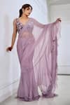 Buy_AMRTA by GUNEET KONDAL_Purple Shell  Chiffon Hand Embroidered Pleated And Pre-draped Saree With Blouse _at_Aza_Fashions