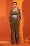 Buy_Nautanky_Purple Crepe Fabric Flowers Square Neck Blazer Detail Open Shirt And Pant Set _at_Aza_Fashions