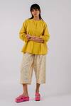 Buy_Tussah By Siddhi Shah_Yellow , Handloom Cut Work Round Neck Shirt With Pant _at_Aza_Fashions