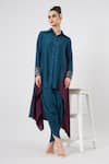 Buy_Aakaar_Blue Cotton Silk Embroidered Sequin Solid Button Down Tunic And Draped Pant Set _at_Aza_Fashions