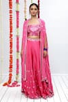 Buy_Shian_Pink Silk Dupion Embellished Thread Cape Open Mirror Sharara Set  _at_Aza_Fashions