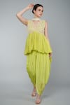 Buy_Keith Gomes_Yellow Chiffon Embellished Sequin V Neck Top Dhoti Set _at_Aza_Fashions