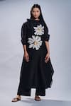 Buy_Taika By Poonam Bhagat_Black Chanderi Embroidered Hand Sequinned Petals Collared Neck Tunic And Pant Set _at_Aza_Fashions