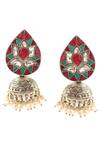 Buy_Palace Of Silver_Multi Color Kundan Jadau Lotus Pattern Jhumkas_at_Aza_Fashions