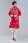 Buy_Shreyansh Designs_Red Dupion Silk Geometric Motif Embroidered Nehru Jacket _at_Aza_Fashions