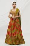 Buy_Vikram Phadnis_Green Silk Printed Daisy Sweetheart Neck And Jaal Lehenga Saree Set For Women_at_Aza_Fashions