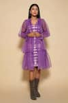 Buy_Ranng Label_Purple Lycra V Neck Sheer Shrug And Tie Dye Dress _at_Aza_Fashions