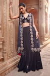 Buy_Ajiesh Oberoi_Blue Velvet, Organza Sequins, Beads, Embroidery V-neck Hand Cape And Sharara Set _at_Aza_Fashions