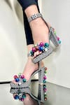 Buy The Episode Multi Color Beads, Applique Disco Bite Checkered Pattern Heels at Aza Fashions Buy_The Episode_Multi Color Beads, Applique Disco Bite Checkered Pattern Heels _at_Aza_Fashions