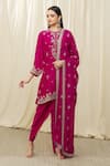 Buy_JAYANTI REDDY_Pink Silk Embroidery Aari Round Tunic Dhoti Pant Set  _at_Aza_Fashions