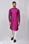 Buy_Arihant Rai Sinha_Purple Art Silk Solid Band Collar Kurta Set _at_Aza_Fashions