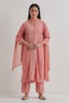 Buy_Priya Chaudhary_Pink Cotton Embroidered Chikankari Notched Neck Kurta Set _at_Aza_Fashions