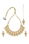 Buy_Minaki_Green Diamonds, Stones Flower Kundan Embellished Necklace Set _at_Aza_Fashions