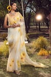 Buy_Nitika Gujral_Off White Saree Organza Embroidery Pearl Sunflower Applique Set _at_Aza_Fashions