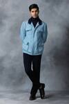 Buy_Sarab Khanijou_Blue Cotton Checkered Light Fine Bomber Jacket _at_Aza_Fashions