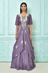 Shop_Samyukta Singhania_Purple Lehenga Chinon Chiffon, Top Russian Embroidered Asymmetric Blouse With_Online_at_Aza_Fashions