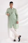 Buy_Smriti By Anju Agarwal_Green Bamboo, Cotton Embroidery Overlap Kurta Set _at_Aza_Fashions