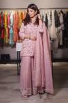 Buy_Shipraa Grover_Pink Chanderi Embroidery Round Neck Seerat Kurta Palazzo Set _at_Aza_Fashions