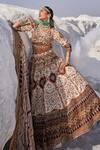 Buy_The Royaleum_Beige Silk, Crepe Beads, Sequins, Embroidery Round Neck Bridal Lehenga Set _at_Aza_Fashions