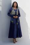 Buy_Nadima Saqib_Blue Silk Embroidery Mirror Round Neck And Thread Jacket _at_Aza_Fashions