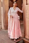 Buy_PREEVIN_Pink Angrakha Cotton Mulmul And Dupatta Tulle & Work Anarkali With  _at_Aza_Fashions