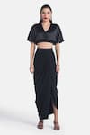 Buy_431-88 By Shweta Kapur_Black Silk Satin V-neck Ella Balloon Top _at_Aza_Fashions