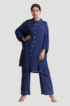 Buy_Brij_Blue Spun Silk Embroidered Potlis Shirt Box Fit Embellished Tunic And Pant Set _at_Aza_Fashions