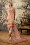 Buy_Kalista_Pink Crepe Printed And Embroidered Floral Keyhole Round Zuri Kurta Set _at_Aza_Fashions