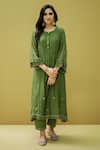 Buy_Naaz By Noor_Green Cotton, Organza, Chanderi Pleated Yoke Floral Pattern Kurta With Pant _at_Aza_Fashions