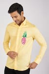 Buy_Sanjana reddy Designs_Yellow Stretchable Cotton Hand Embroidered Pineapple Shirt  _at_Aza_Fashions