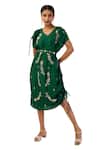 Buy_Meghna Shah_Green Silk Beads, Stones V-neck Hand Embroidered Draped Cowl Dress _at_Aza_Fashions