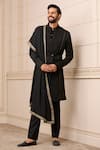 Buy_Tarun Tahiliani_Black Kurta  Cotton Jacquard Embroidery Zardozi Draped Sherwani Set _at_Aza_Fashions