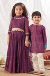 Buy_Vivedkids_Purple Cotton Embroidery Stripe Pattern Kurta And Pant Set _at_Aza_Fashions