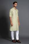 Buy_Raghavendra Rathore Jodhpur_Green Silk Embroidery Kantha Work And Pintuck Kurta _at_Aza_Fashions