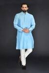 Buy_Sammohan Ceremonial_Blue Vis Silk And Spun  Lining 100% Yoke Placement Kurta Set_at_Aza_Fashions