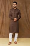 Buy_Samyukta Singhania_Brown Kurta Silk Geometric Pattern Full Sleeve And Pant Set_at_Aza_Fashions