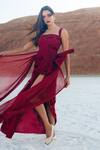 Buy_Sahil Kochhar_Maroon Organza And Chiffon Embroidered Floral Qadar Draped Marshala Gown  _at_Aza_Fashions
