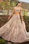 Buy_Cherie D_Pink Tulle And Silk Embroidery Pearl Empress Bridal Lehenga Set _at_Aza_Fashions