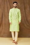 Buy_Arihant Rai Sinha_Green Jacquard, Silk Embroidery Stripe Pattern Kurta _at_Aza_Fashions