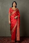 Buy_RI.Ritu Kumar_Red Saree And Blouse Fabric & Satin Girija With Unstitched _at_Aza_Fashions