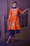 Buy_Pratibha Sultania_Orange Satin Embellished Floral V Neck Anarkali And Dhoti Pant Set _at_Aza_Fashions