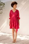 Buy_Kharakapas_Fuchsia Double Cotton V Neck First Love Wrap Dress  _at_Aza_Fashions