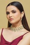 Nepra By Neha Goel_Gold Plated Kundan Floral Pattern Choker Necklace With Earrings _at_Aza_Fashions