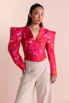 Buy_Joskai Studio_Red Modal Satin Printed Digital Lapel Collar Blazer Style Top _at_Aza_Fashions