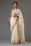 Buy_KORA_Off White Saree Cotton Chanderi Embroidery Gota Flower With Choli  _at_Aza_Fashions