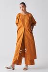 Buy_Three_Orange Jacket And Pant Poplin Plain Round Neck Rust Tunic With _at_Aza_Fashions