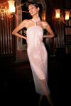 Buy_Kangana Trehan_Peach Net Crystals Halter Neck Swarovski Embellished Sleeveless Dress _at_Aza_Fashions